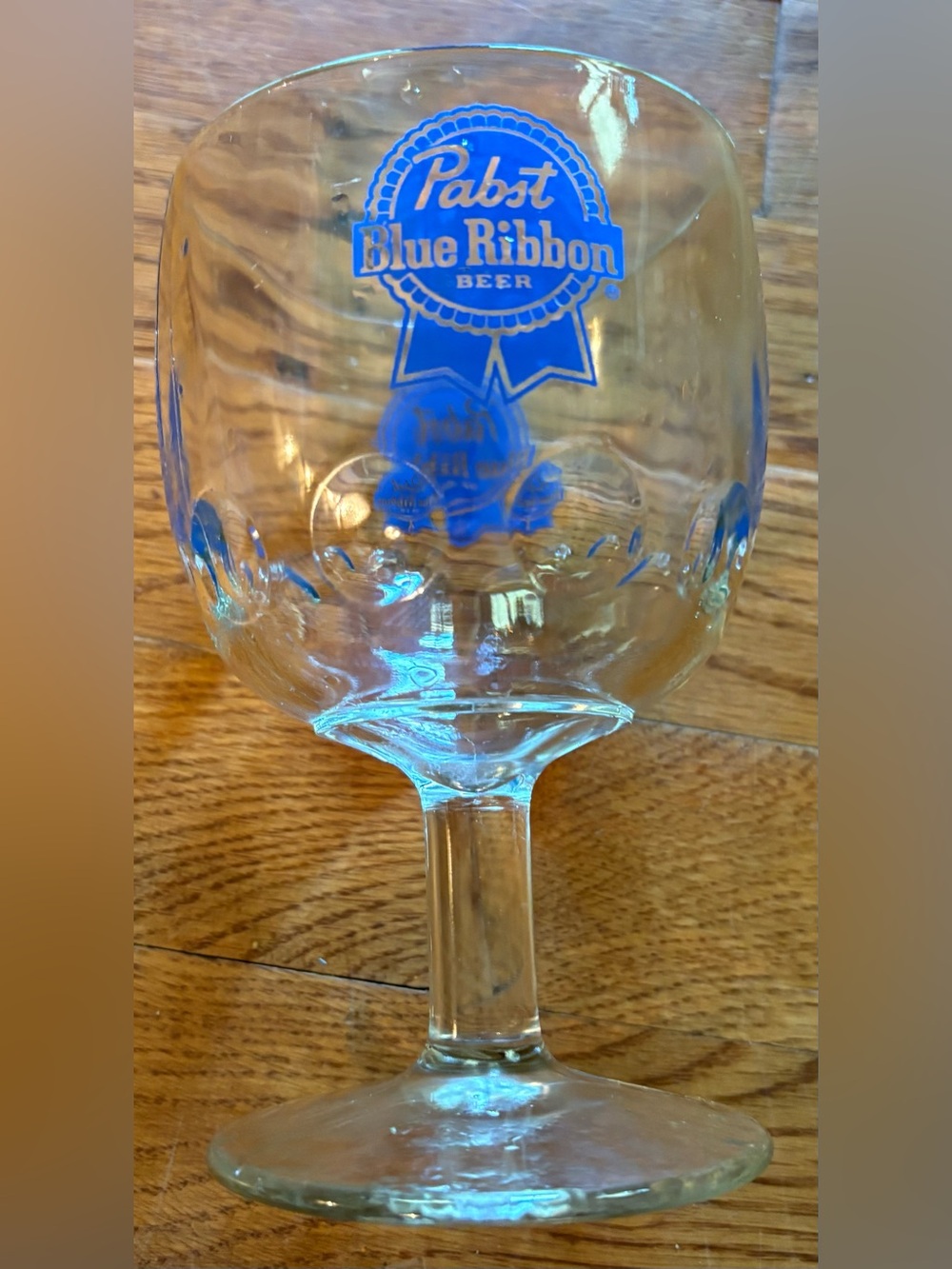 Pabst Blue Ribbon thumbprint beer glass, Vintage